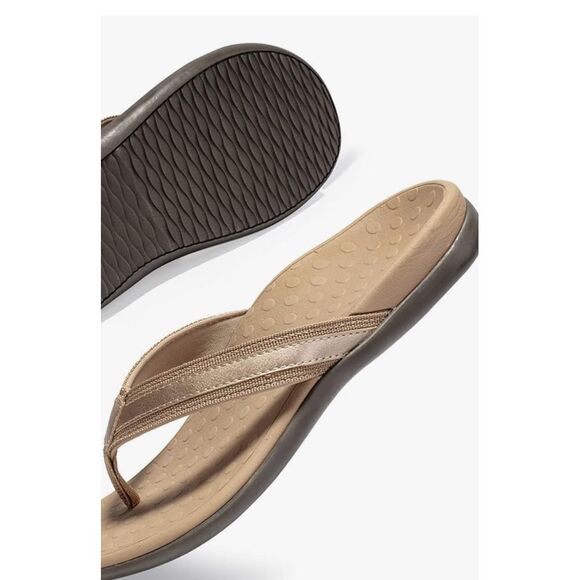 Women's Vionic Ortha heel Tan‎ Gold Flip Flop size 7 - Picture 1 of 9